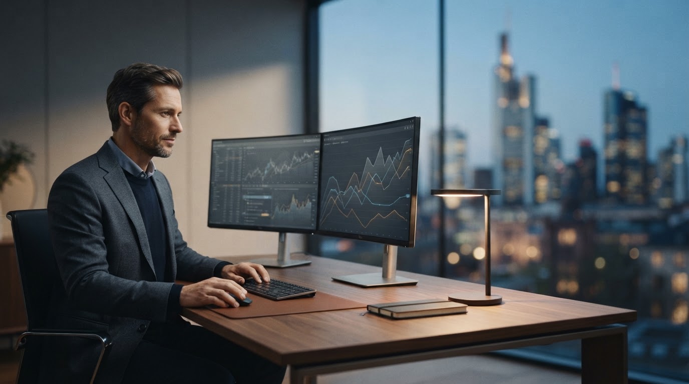 Quantum AI Trader dashboard concept showing data-driven investment analysis